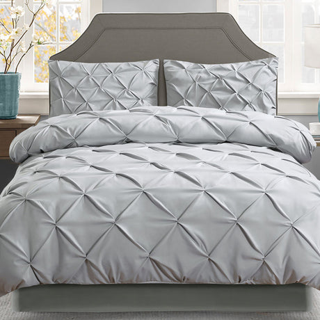Giselle Quilt Cover Set Diamond Pinch Grey - Queen