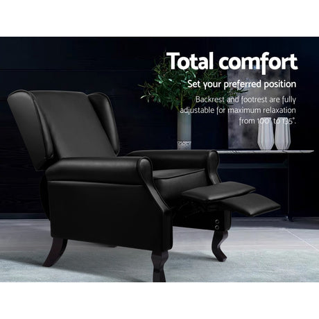 Recliner Chair Luxury Lounge Armchair Single Sofa Couch Leather Black