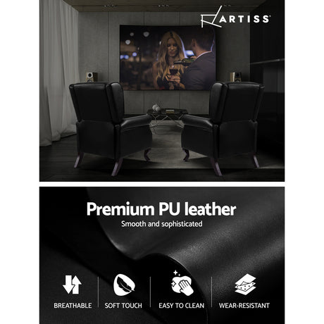 Recliner Chair Luxury Lounge Armchair Single Sofa Couch Leather Black