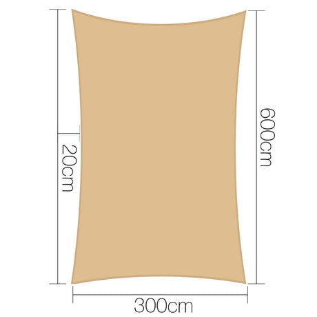 Instahut 3 x 6m Waterproof Rectangle Shade Sail Cloth - Sand Beige