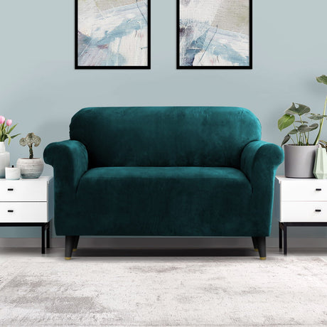 Artiss Velvet Sofa Cover Plush Couch Cover Lounge Slipcover 2 Seater Agate Green