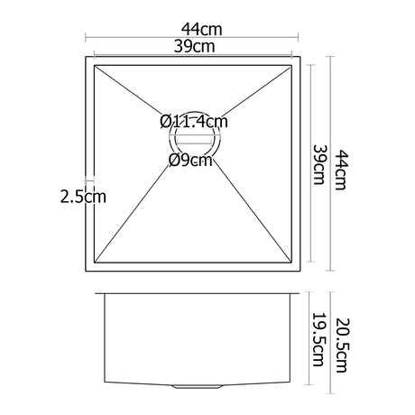 Cefito 44cm x 44cm Stainless Steel Kitchen Sink Under/Top/Flush Mount Silver