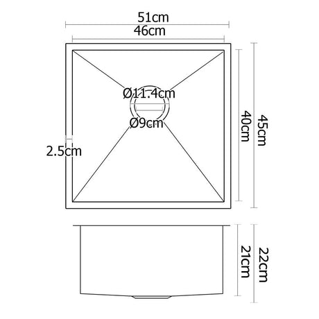 Cefito 51cm x 45cm Stainless Steel Kitchen Sink Under/Top/Flush Mount Silver