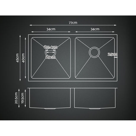 Cefito 77cm x 45cm Stainless Steel Kitchen Sink Under/Top/Flush Mount Silver