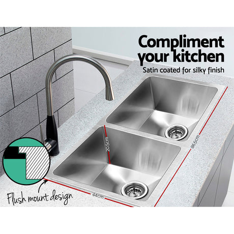 Cefito 86.5cm x 44cm Stainless Steel Kitchen Sink Under/Top/Flush Mount Silver