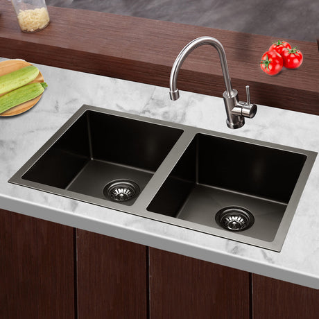 Cefito 77cm x 45cm Stainless Steel Kitchen Sink Under/Top/Flush Mount Black
