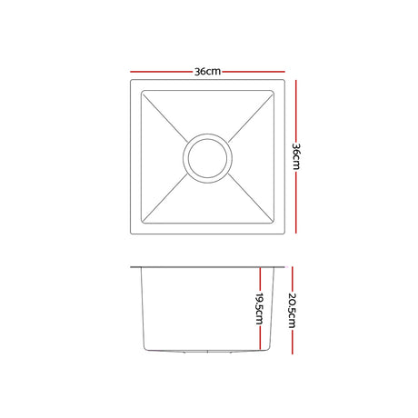 Cefito 36cm x 36cm Stainless Steel Kitchen Sink Under/Top/Flush Mount Silver