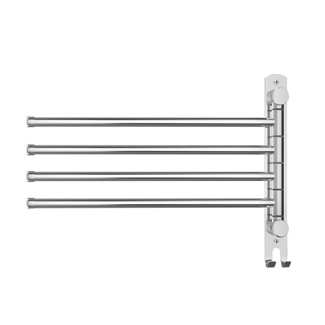 Towel Rail Rack Holder 4 Bars Wall Mounted Stainless Steel Swivel Hook
