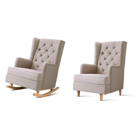 Artiss Rocking Armchair Feedining Chair Fabric Armchairs Lounge Recliner Beige