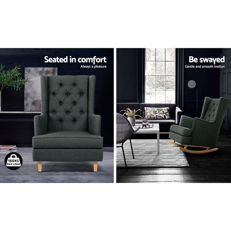 Artiss Rocking Armchair Feeding Chair Fabric Armchairs Lounge Recliner Charcoal