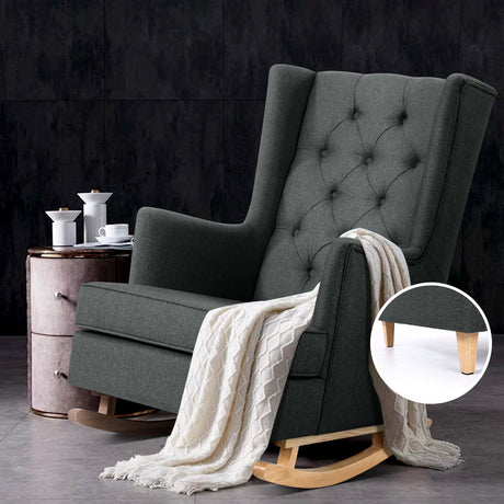 Artiss Rocking Armchair Feeding Chair Fabric Armchairs Lounge Recliner Charcoal