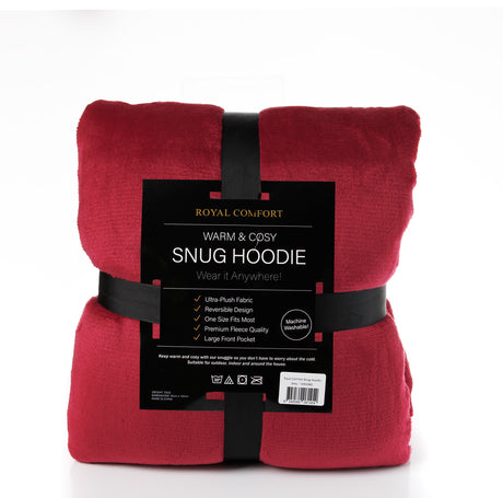 Royal Comfort Snug Hoodie Nightwear Super Soft Reversible Coral Fleece 750GSM - Red