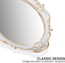 CARLA HOME Oval Antique White 25 x 38 cm Vintage Carved Hanging Wall Mirror for Bedroom and Living-Room