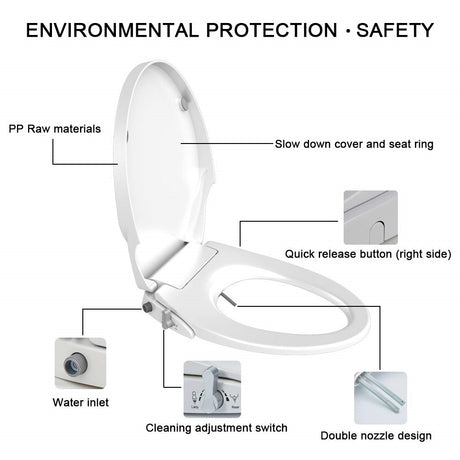 Non Electric Bidet Toilet Seat O Cover Bathroom Dual Nozzle Spray Water Wash