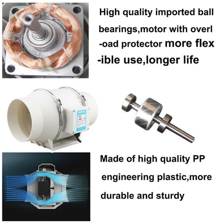 4'' Silent Extractor Fan Duct Hydroponic Inline Exhaust Vent Industrial