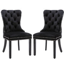 6x Velvet Dining Chairs Upholstered Tufted Kithcen Chair with Solid Wood Legs Stud Trim and Ring-Black