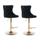 4x Height Adjustable Swivel Bar Stool Velvet Studs Barstool with Footrest and Golden Base- Black