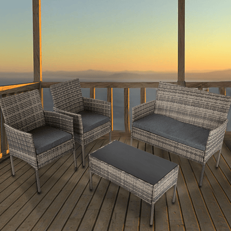 4 Seater Wicker Outdoor Lounge Set – Mixed Grey
