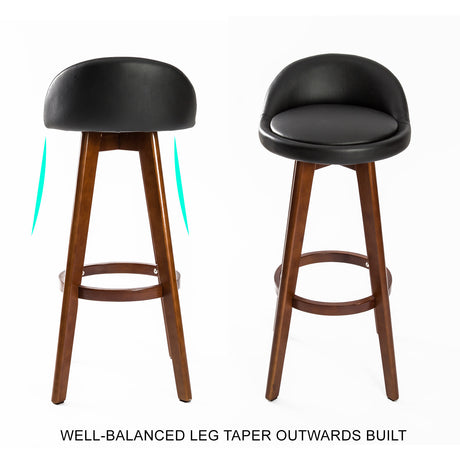La Bella 4 Set 72cm Black Brown Wooden Bar Stool Leila Leather