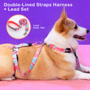 Banhamsisun L Dog Double-Lined Straps Harness and Lead Set Leash Adjustable No Pull
