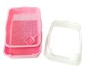 YES4PETS Large Deep Cat Kitty Litter Tray High Wall Pet Toilet Grid Tray With Scoop Pink