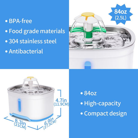 2.5L Automatic Electric Pet Water Fountain Dog Cat Water Feeder Bowl Dispenser