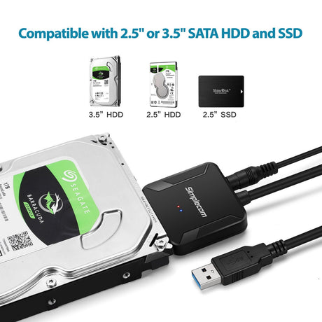Simplecom SA236 USB 3.0 to SATA Adapter Cable Converter with Power Supply for 2.5