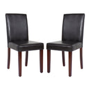 2x Wooden Frame Brown Leatherette Dining Chairs with Solid Pine Legs