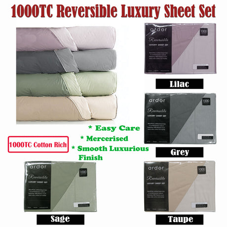 Ardor 1000TC Cotton Rich Reversible Sheet Set Taupe KING