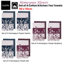 Ladelle Set of 4 Homespun Flower Cotton Kitchen Tea Towels 50 x 70 cm Mulberry