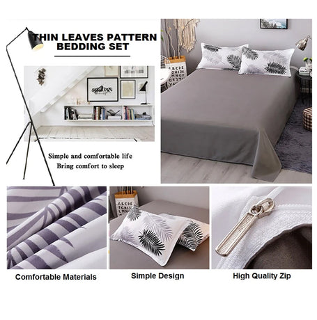 Palm Leaves Pattern Aloe Cotton Flat Sheet Quilt Cover Pillowcases 4pcs Bedding Set