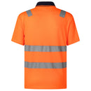 HI VIS Short Sleeve Workwear Shirt w Reflective Tape Cool Dry Safety Polo 2 Tone, Fluoro Orange / Navy, M