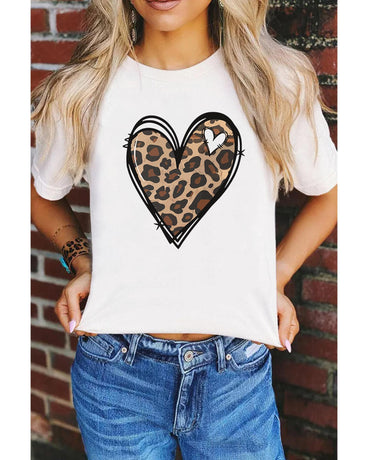 Azura Exchange Leopard Heart Pattern Print T-Shirt