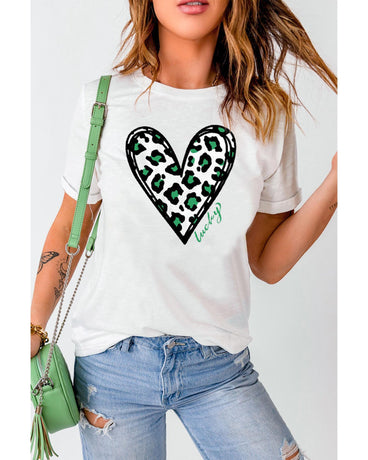 Azura Exchange Leopard Heart Print St Patricks Day T Shirt