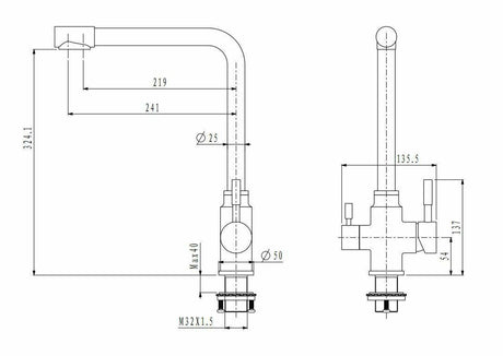 2023 Brushed Brass Gold L shape 3 way filter water kitchen mixer tap faucet Stainless steel Made PVD plated