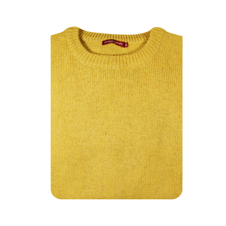 100% SHETLAND WOOL CREW Round Neck Knit JUMPER Pullover Mens Sweater Knitted - CORN