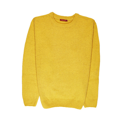 100% SHETLAND WOOL CREW Round Neck Knit JUMPER Pullover Mens Sweater Knitted - CORN