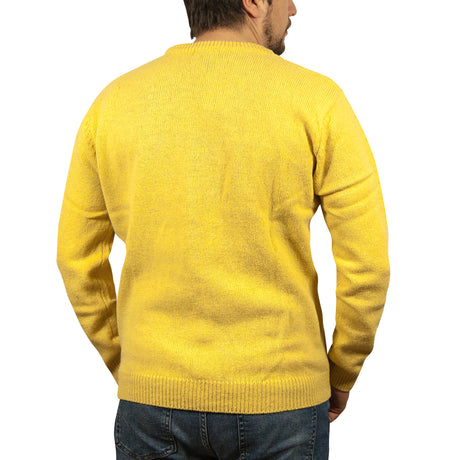 100% SHETLAND WOOL CREW Round Neck Knit JUMPER Pullover Mens Sweater Knitted - CORN