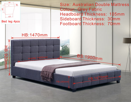 Linen Fabric Double Deluxe Bed Frame Grey