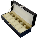 6 Slot Mens Watch Display Case Box Black PU Leather