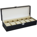 6 Slot Mens Watch Display Case Box Black PU Leather