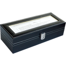 6 Slot Mens Watch Display Case Box Black PU Leather
