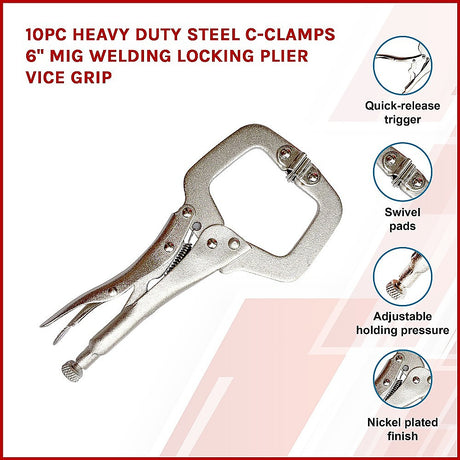 10pc Heavy Duty Steel C-Clamps 6 Mig Welding Locking Plier Vice Grip