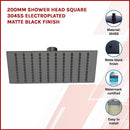 200mm Shower Head Square 304SS Electroplated Matte Black Finish
