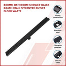 800mm Bathroom Shower Black Grate Drain w/Centre outlet Floor Waste