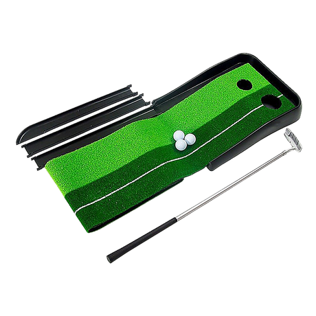 Indoor Practice Putting Green 2.5m Mat Inclined Ball Return Fake Grass 2 Holes