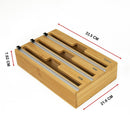 3 Grids Bamboo Food Wrap Dispenser Cutter Foil Cling Film Storage Holder Box Kitchen