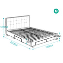 Levede Bed Frame Double King Fabric With Drawers Storage Wooden Mattress Grey