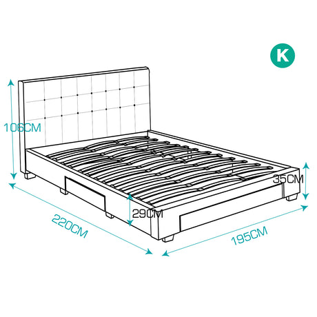 Levede Bed Frame Double King Fabric With Drawers Storage Wooden Mattress Grey