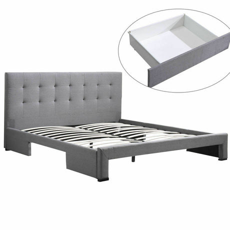 Levede Bed Frame Double King Fabric With Drawers Storage Wooden Mattress Grey